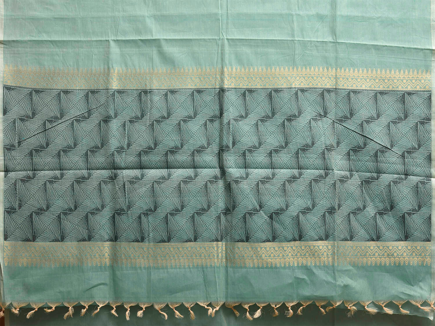 Turquoise Venkatagiri Cotton Saree with Leaves Buta Design v0245
