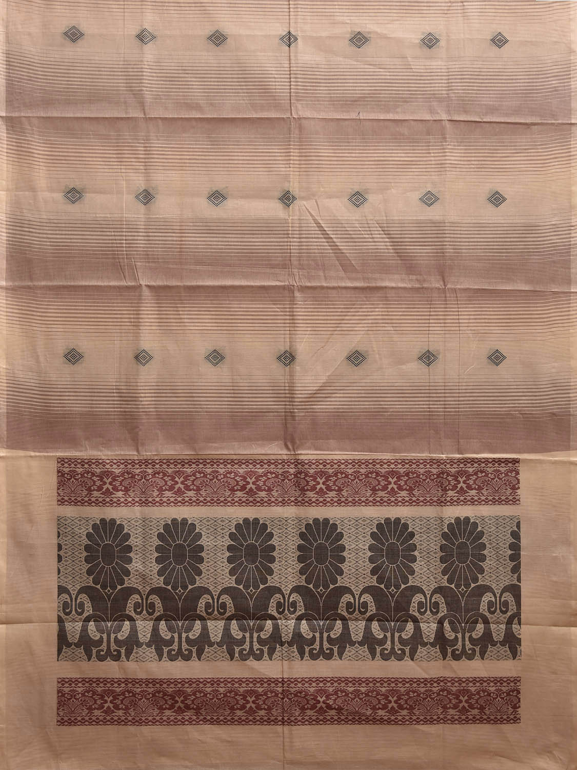 Light Fawn Venkatagiri Cotton Saree with Small Buta and Floral Pallu Design v0252