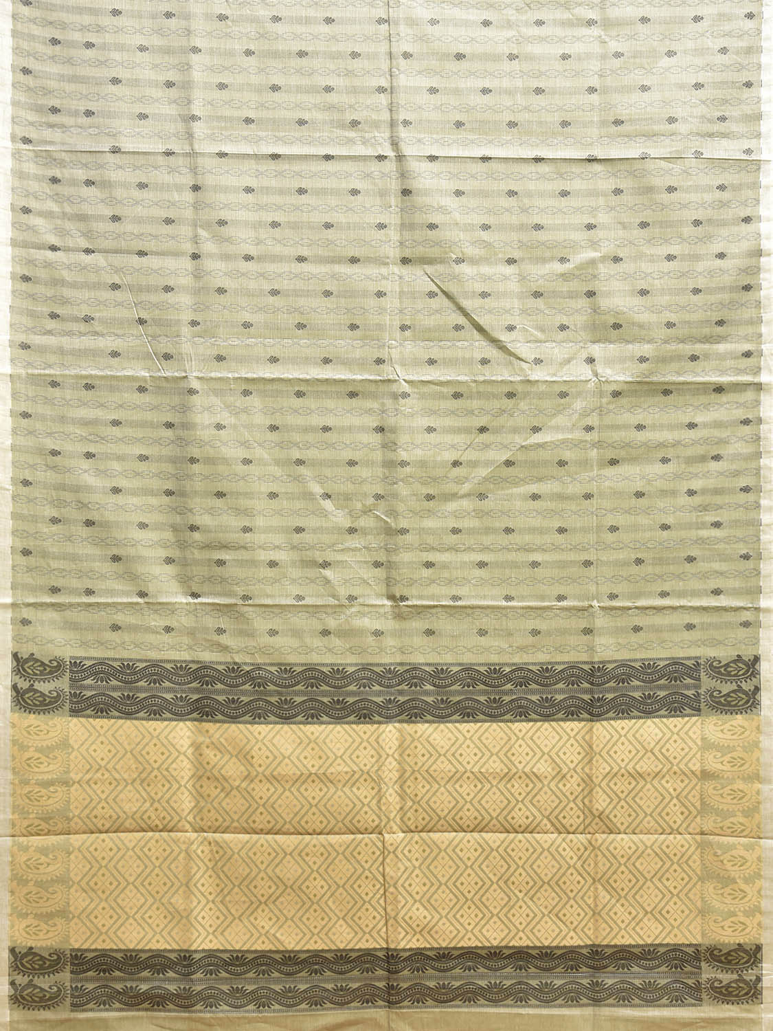 Light Green and Light Yellow Venkatagiri Cotton Saree with Small Buta and Pallu Design v0257