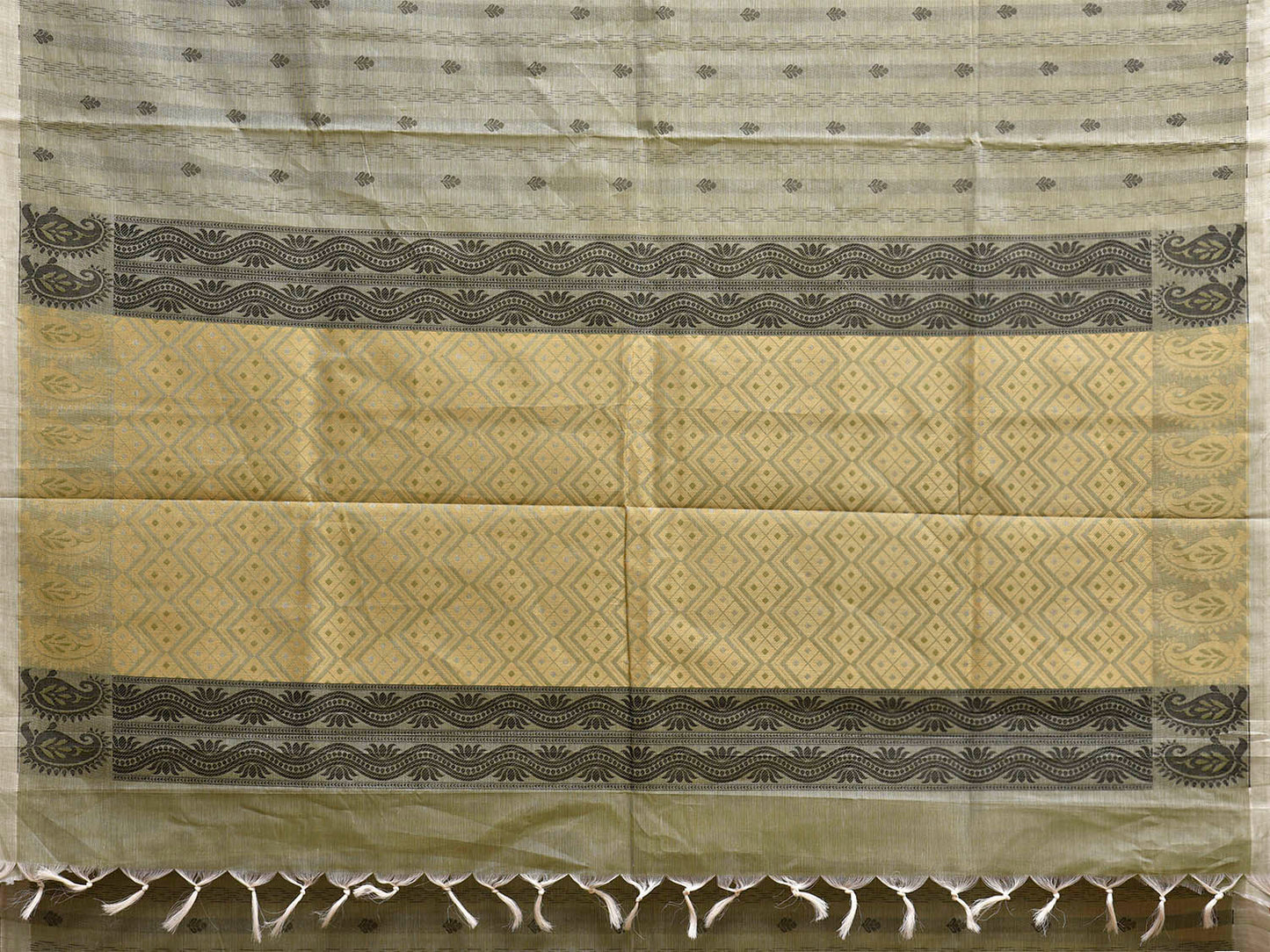 Light Green and Light Yellow Venkatagiri Cotton Saree with Small Buta and Pallu Design v0257