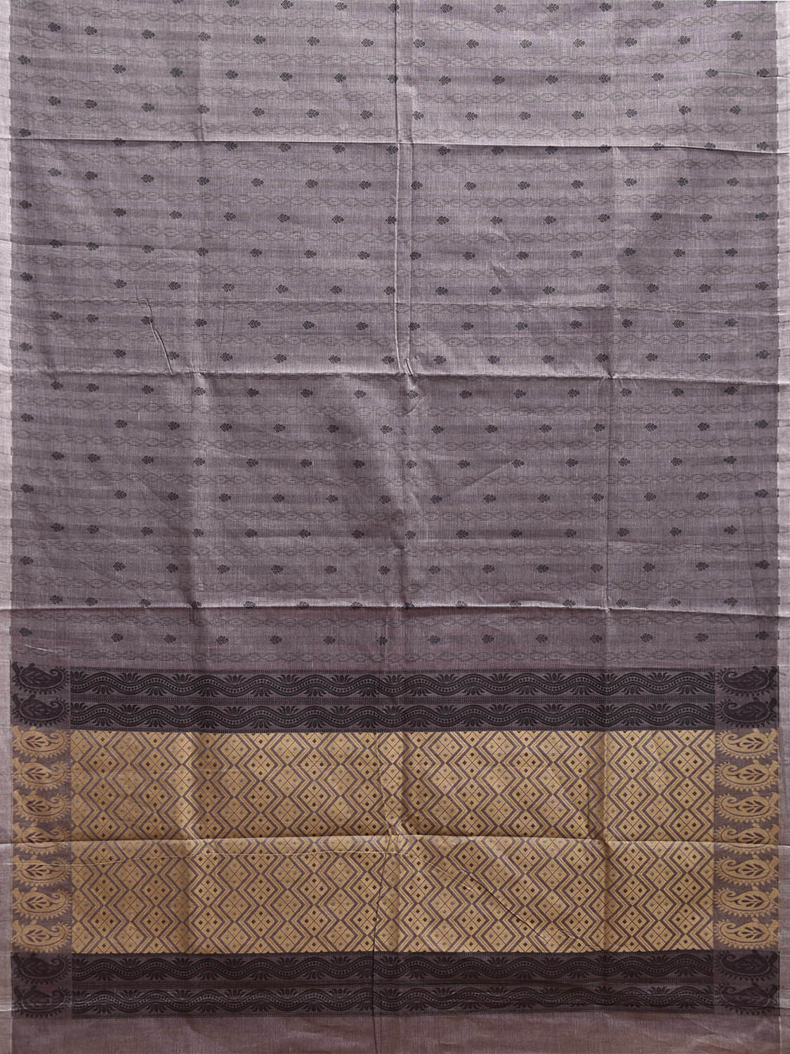 Grey and Light Yellow Venkatagiri Cotton Saree with Small Buta and Pallu Design v0258