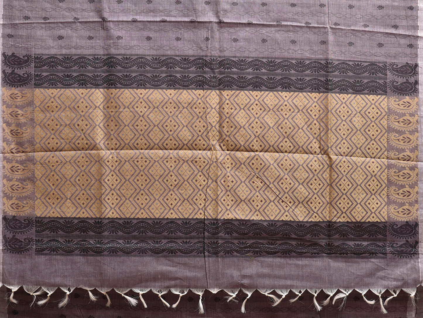 Grey and Light Yellow Venkatagiri Cotton Saree with Small Buta and Pallu Design v0258