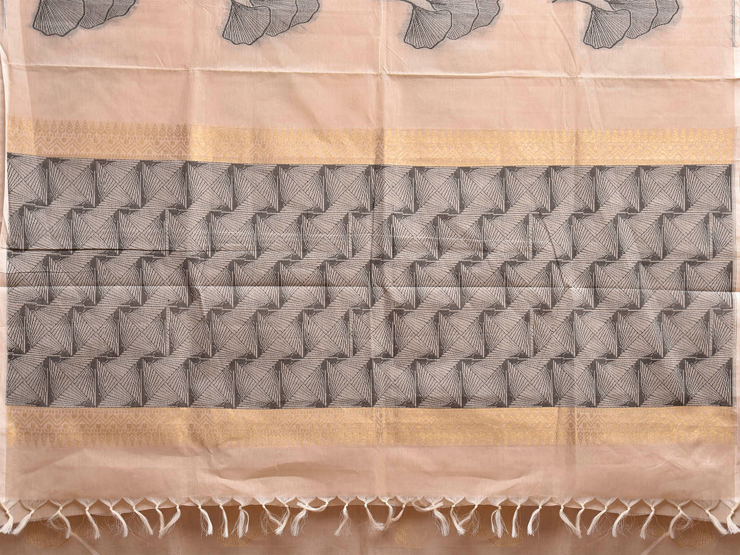 Cream Venkatagiri Cotton Saree with Leaves Buta Design v0259