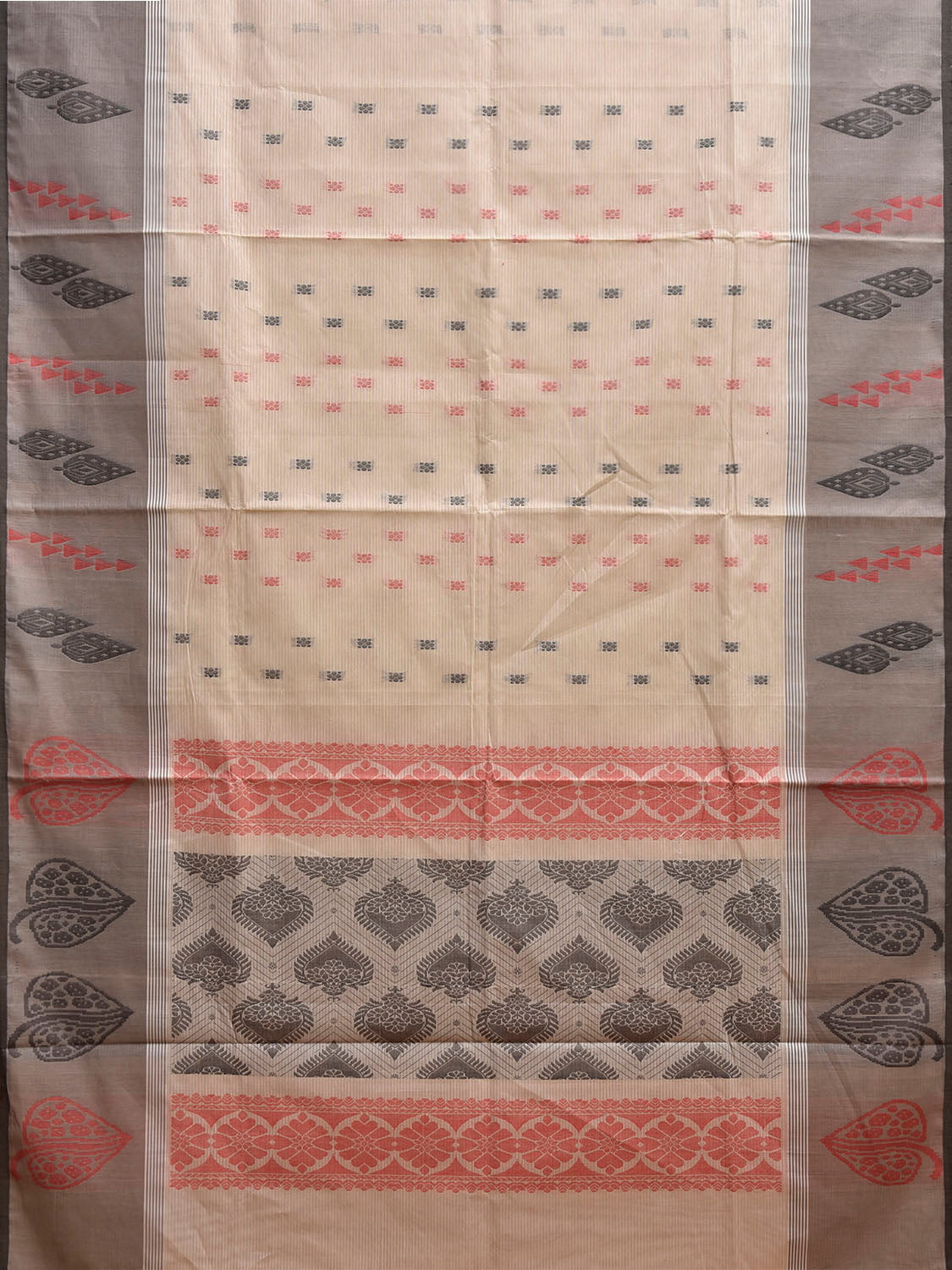 White and Light Grey Venkatagiri Cotton Saree with Border and Pallu Design v0264