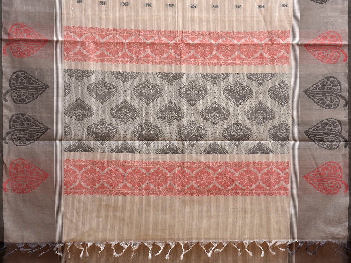 White and Light Grey Venkatagiri Cotton Saree with Border and Pallu Design v0264