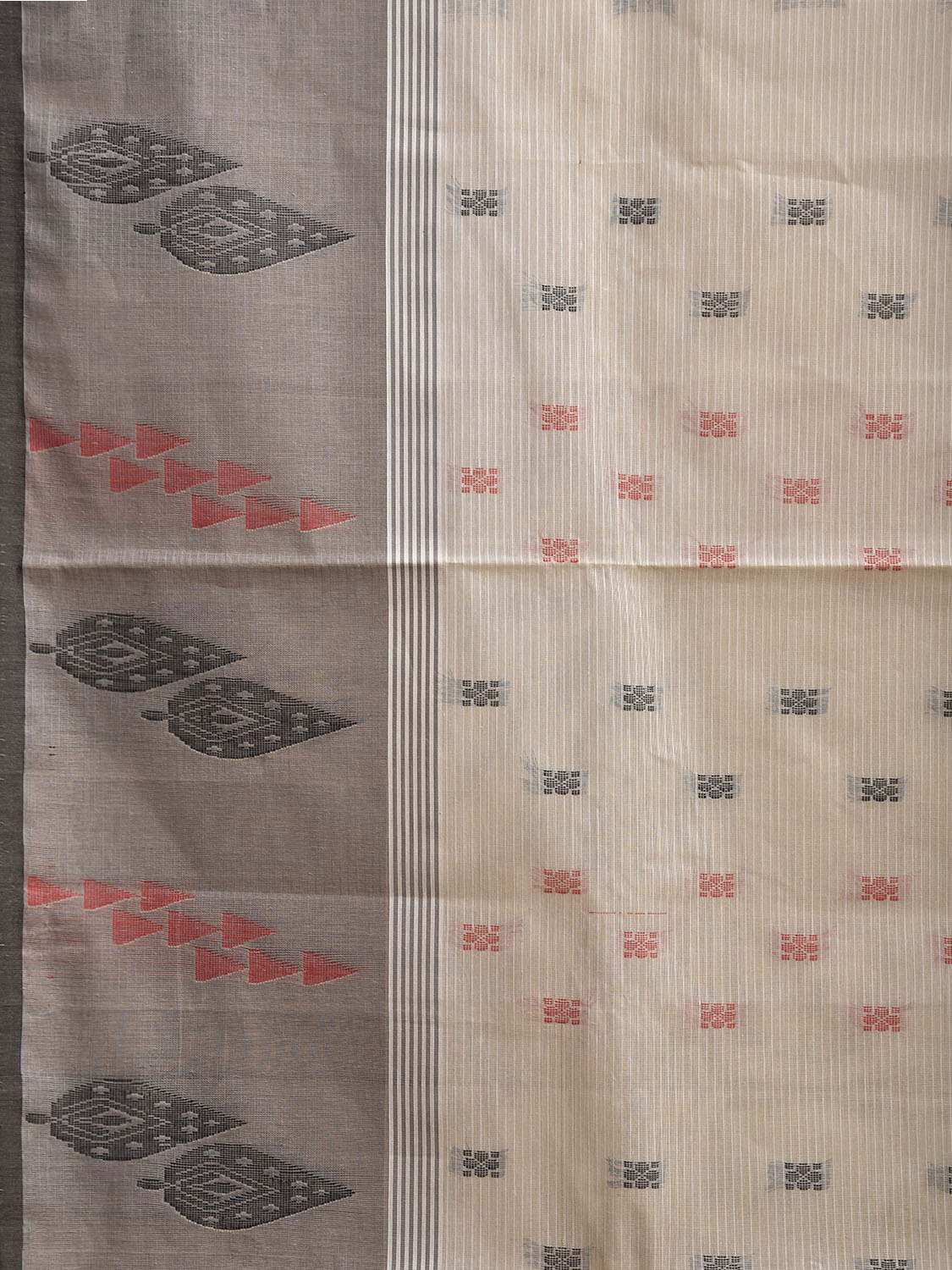 White and Light Grey Venkatagiri Cotton Saree with Border and Pallu Design v0264