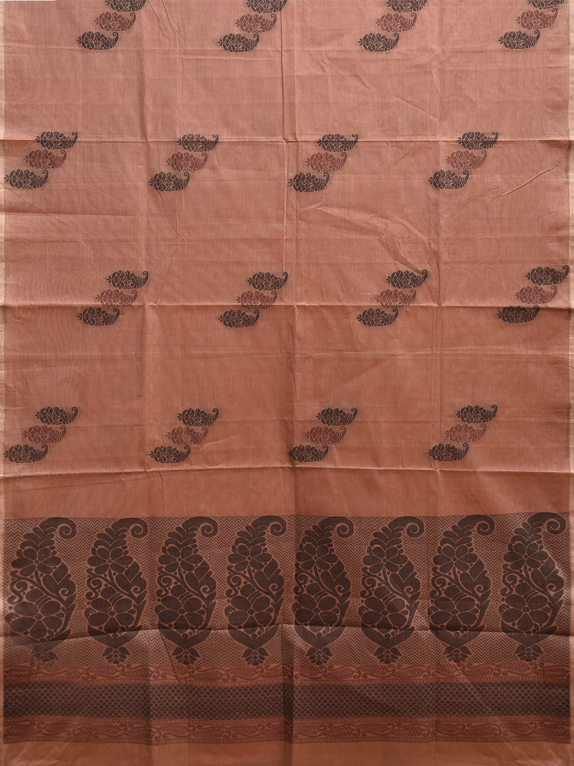 Light Peach Venkatagiri Cotton Saree with Mango Buta and Pallu Design v0266