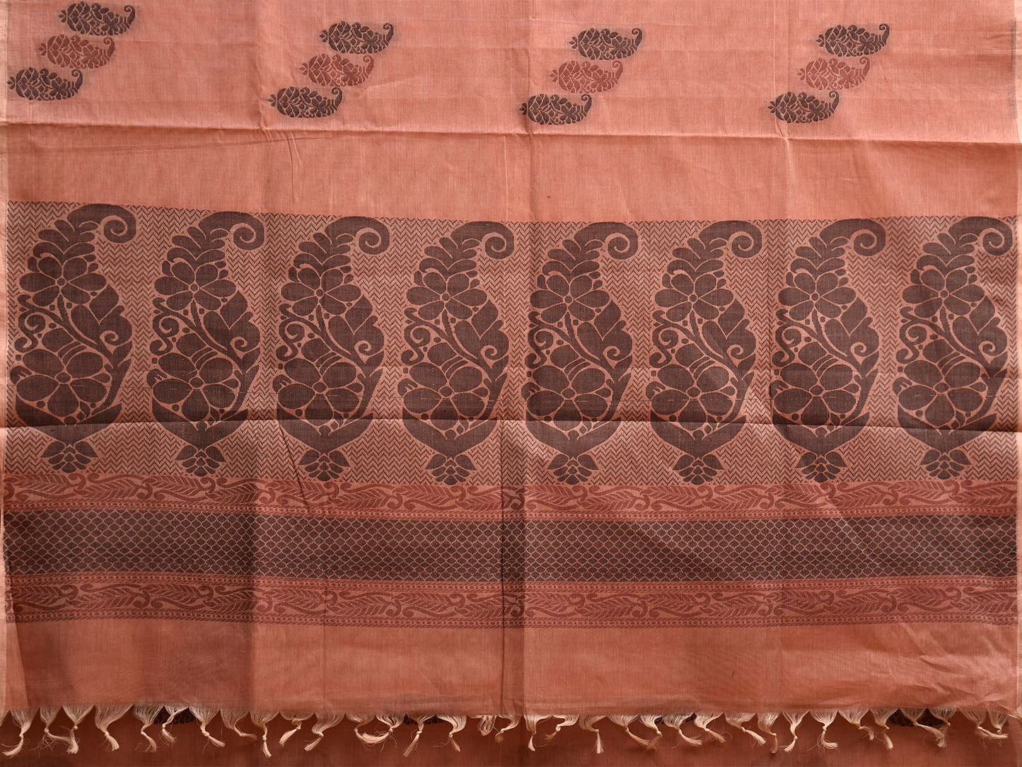 Light Peach Venkatagiri Cotton Saree with Mango Buta and Pallu Design v0266