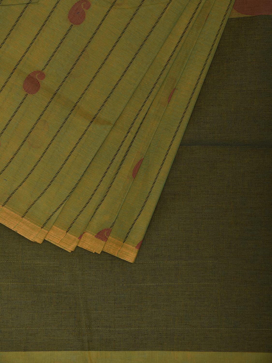 Green Venkatagiri Cotton Saree with Strips and Mango Pallu Design v0270