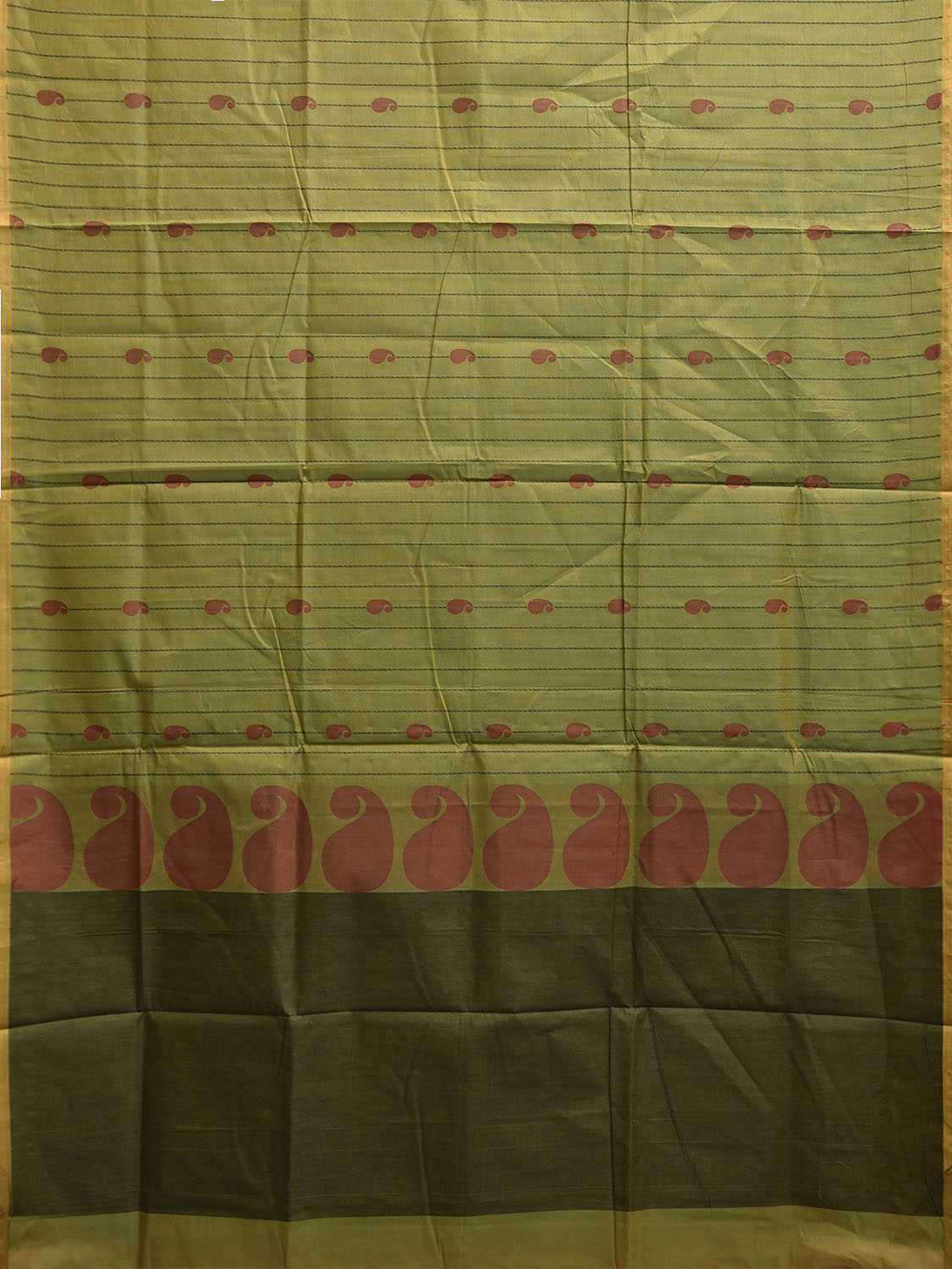 Green Venkatagiri Cotton Saree with Strips and Mango Pallu Design v0270