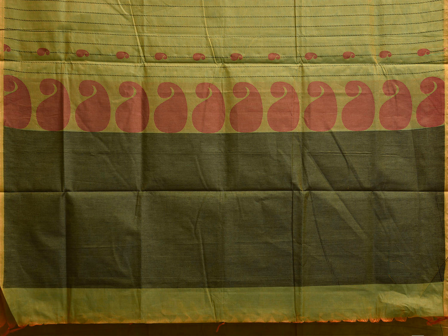 Green Venkatagiri Cotton Saree with Strips and Mango Pallu Design v0270