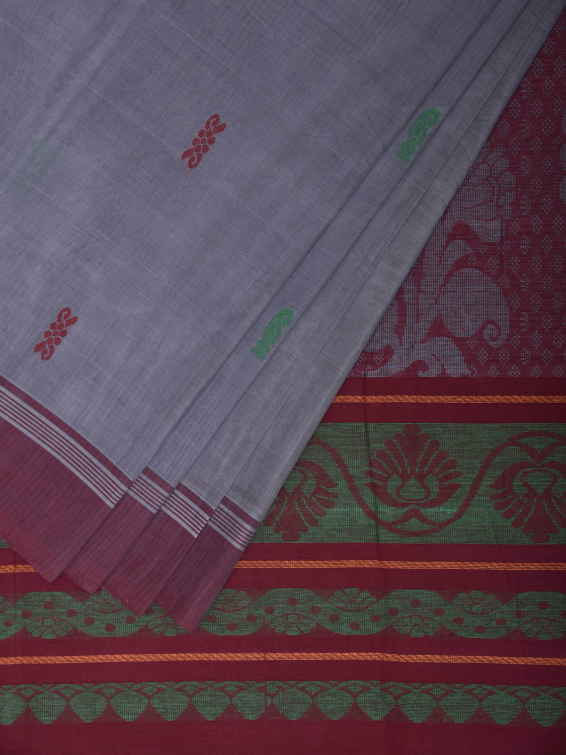Light Blue and Magenta Venkatagiri Cotton Handloom Saree with Floral Pallu Design v0272