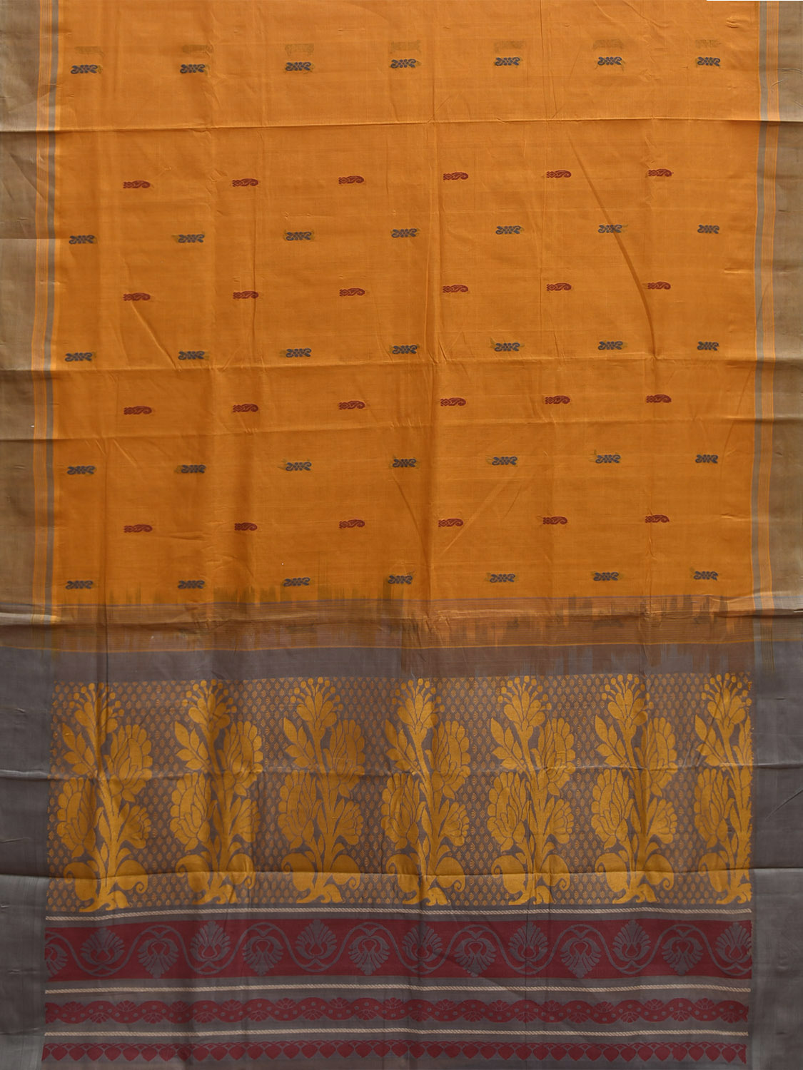 Yellow and Grey Venkatagiri Cotton Handloom Saree with Floral Pallu Design v0273