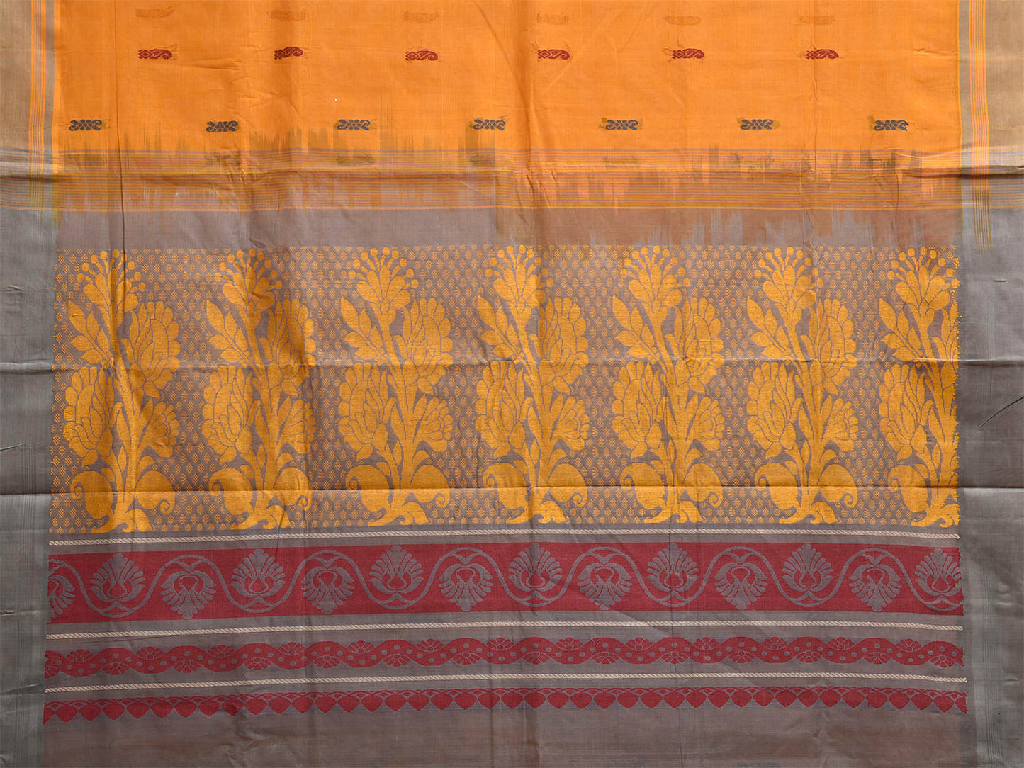 Yellow and Grey Venkatagiri Cotton Handloom Saree with Floral Pallu Design v0273
