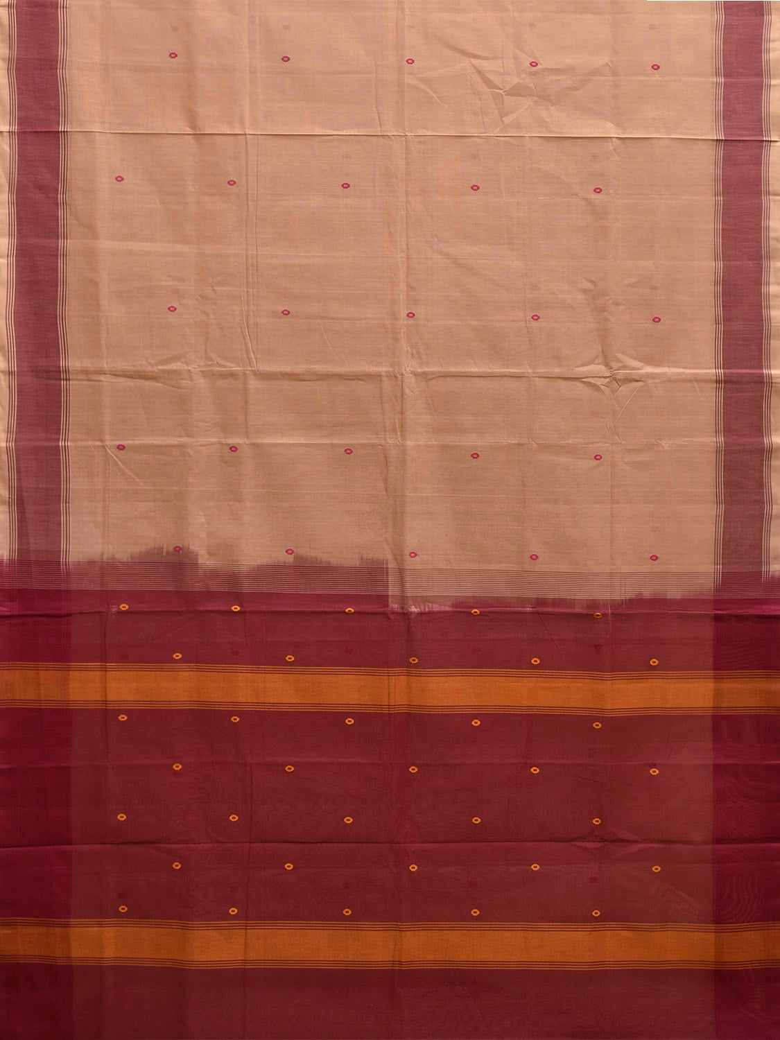 Cream and Maroon Venkatagiri Cotton Handloom Saree with Contrast Pallu Design v0274