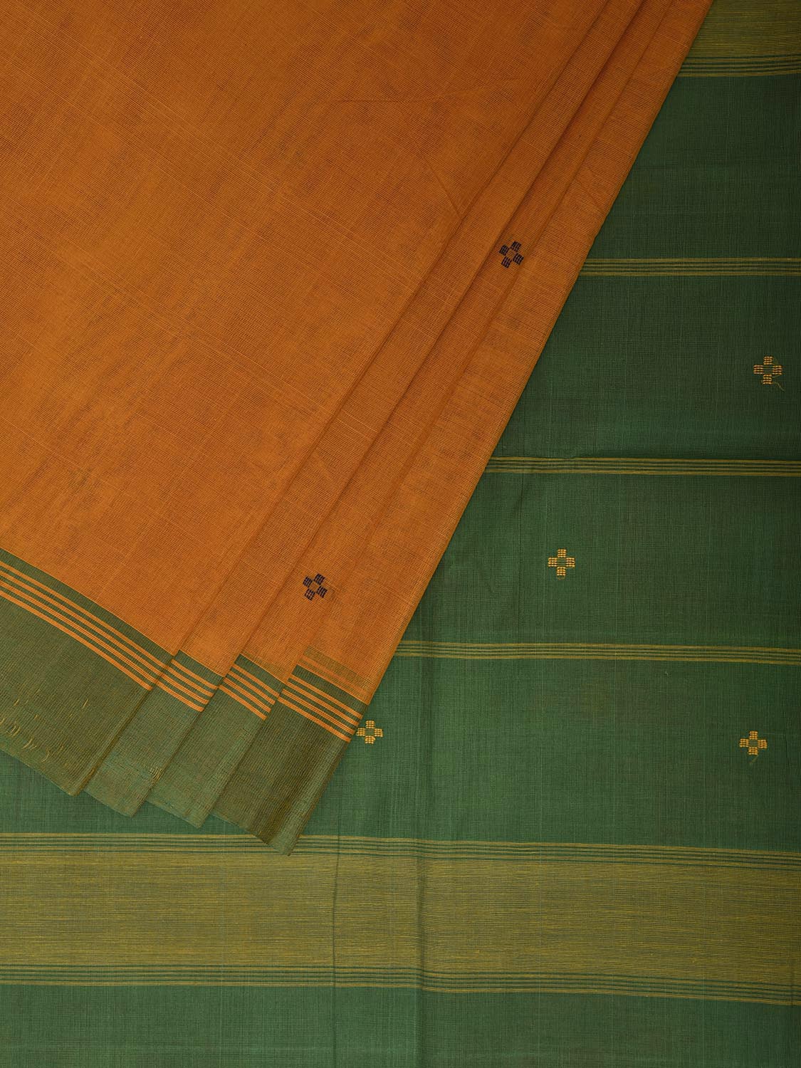 Yellow and Green Venkatagiri Cotton Handloom Saree with Contrast Pallu Design v0275