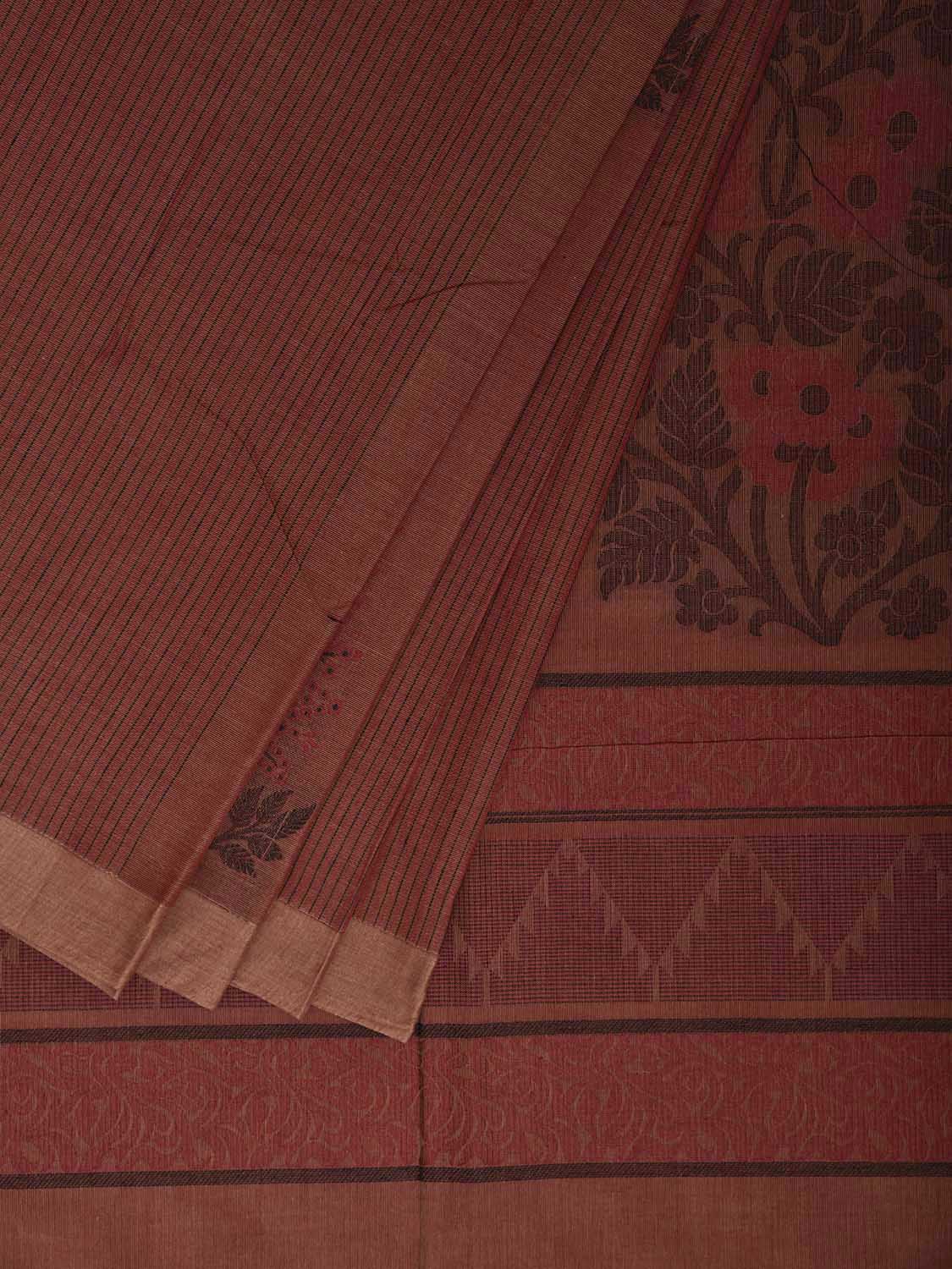 Rust Venkatagiri Cotton Saree with Floral Buta and Pallu Design v0276