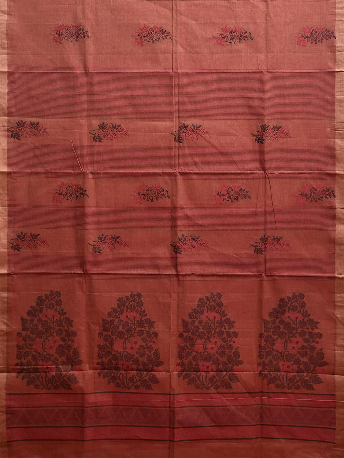 Rust Venkatagiri Cotton Saree with Floral Buta and Pallu Design v0276