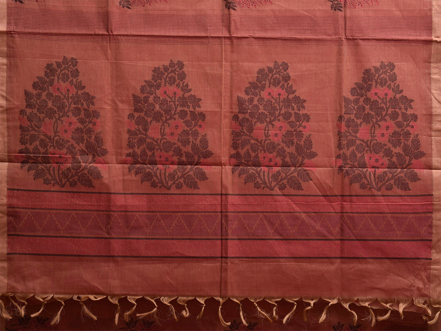 Rust Venkatagiri Cotton Saree with Floral Buta and Pallu Design v0276