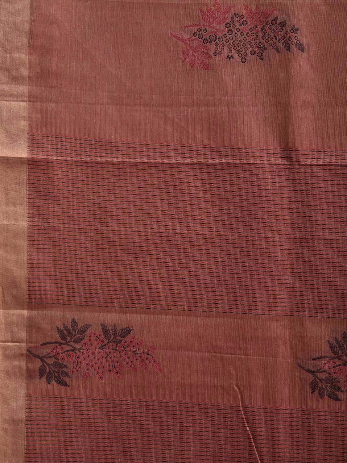 Rust Venkatagiri Cotton Saree with Floral Buta and Pallu Design v0276