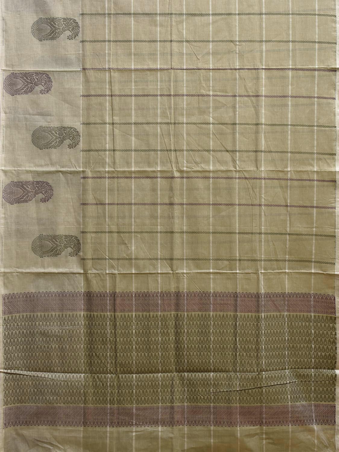 Light Green Venkatagiri Cotton Saree with One Side Mango Border Design v0281
