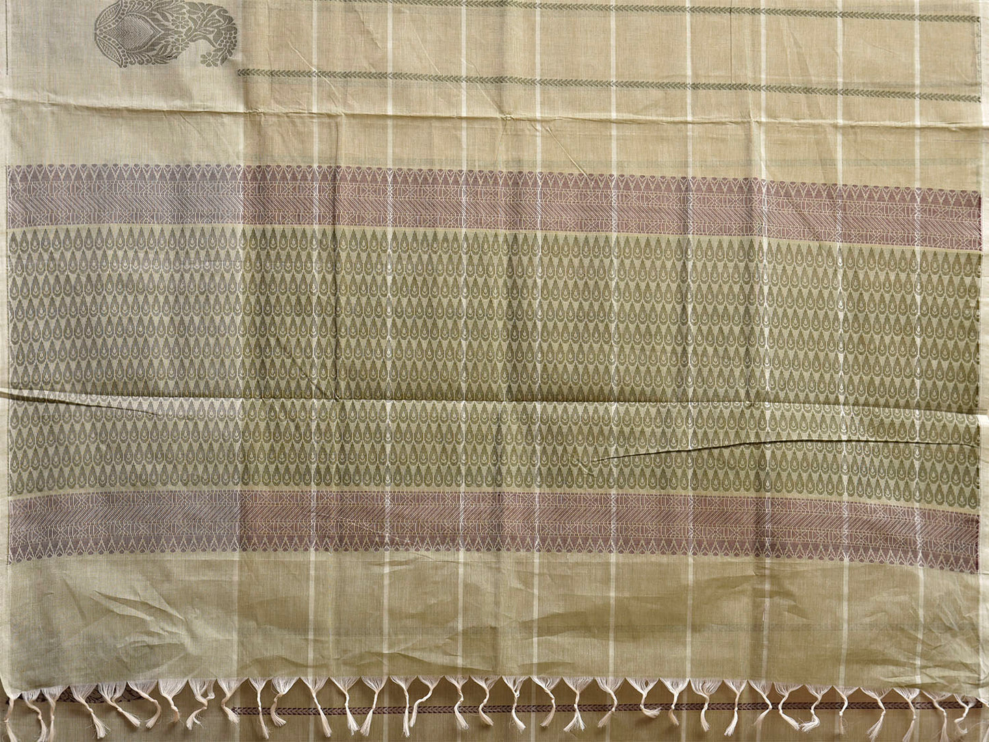Light Green Venkatagiri Cotton Saree with One Side Mango Border Design v0281