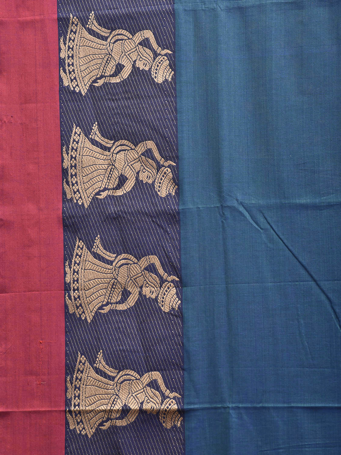 Blue Venkatagiri Cotton Plain Saree with Strips Pallu and Gollabhama Border Design No Blouse v0284
