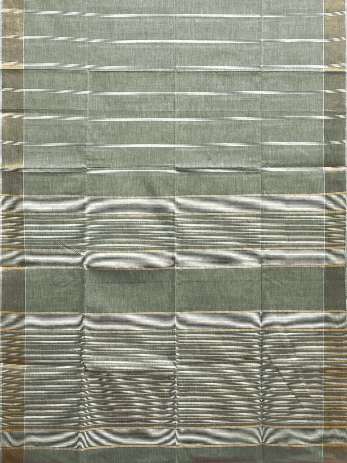Dark Green Venkatagiri Cotton Saree with Strips Body and Pallu Design v0288