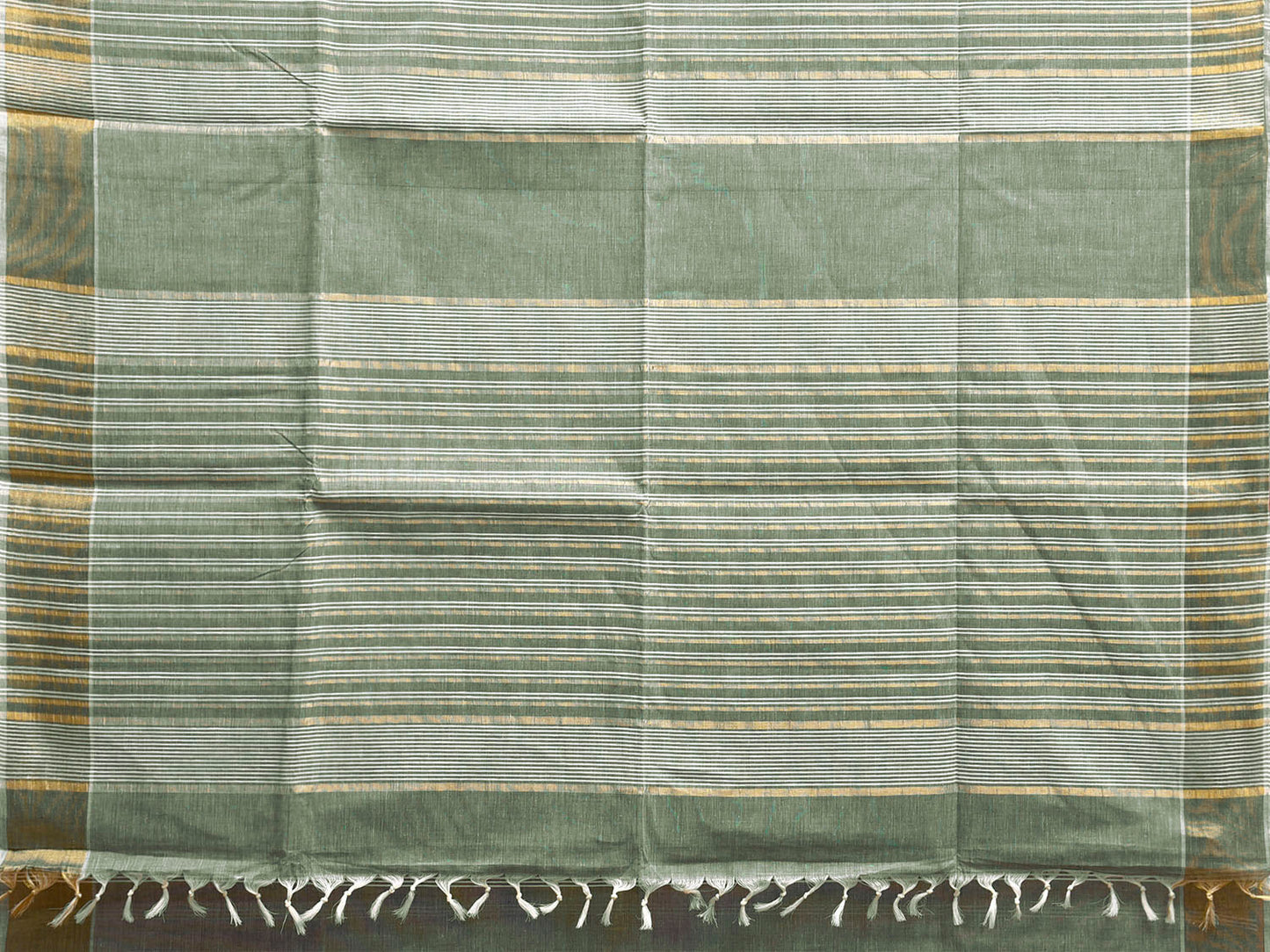 Dark Green Venkatagiri Cotton Saree with Strips Body and Pallu Design v0288
