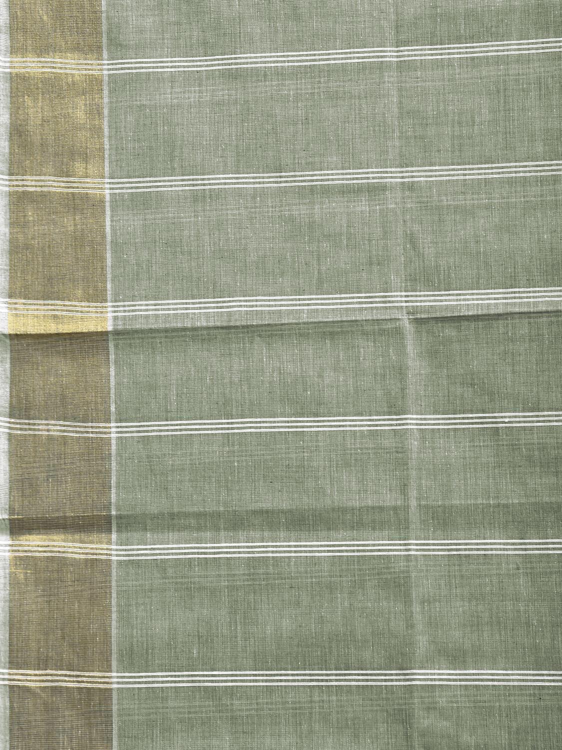 Dark Green Venkatagiri Cotton Saree with Strips Body and Pallu Design v0288
