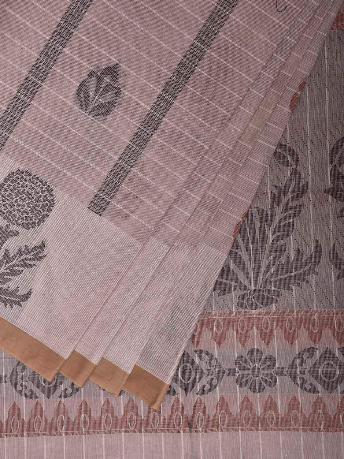 Light Khaki Venkatagiri Cotton Saree with Floral Buta and Pallu Design v0291