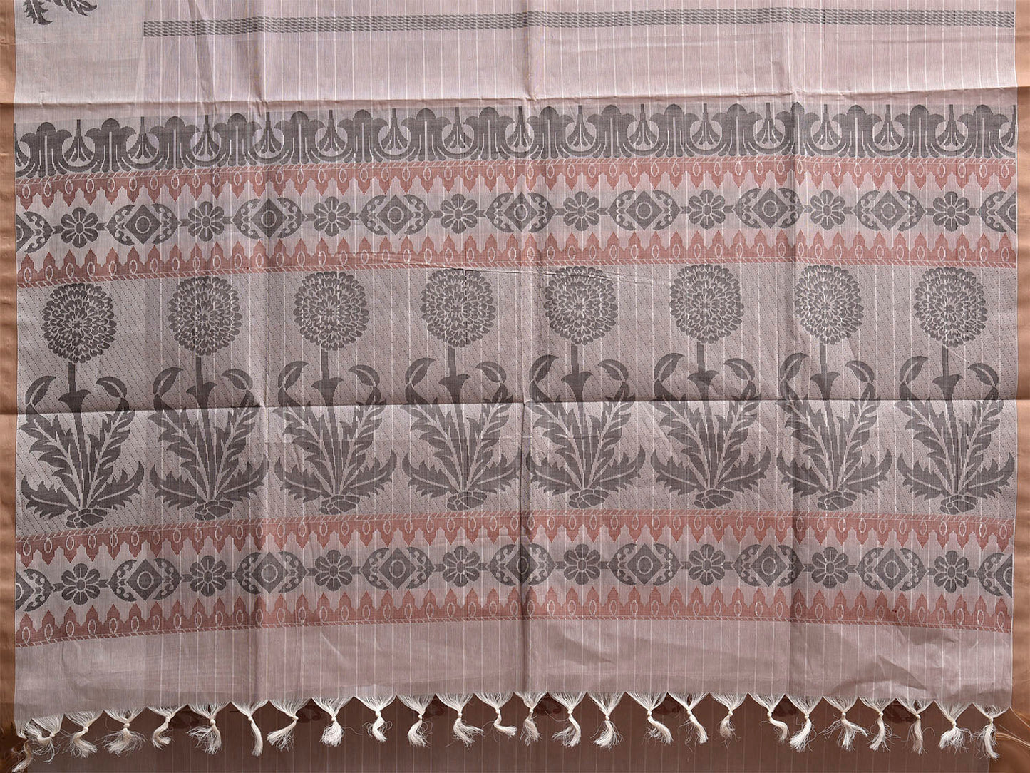 Light Khaki Venkatagiri Cotton Saree with Floral Buta and Pallu Design v0291