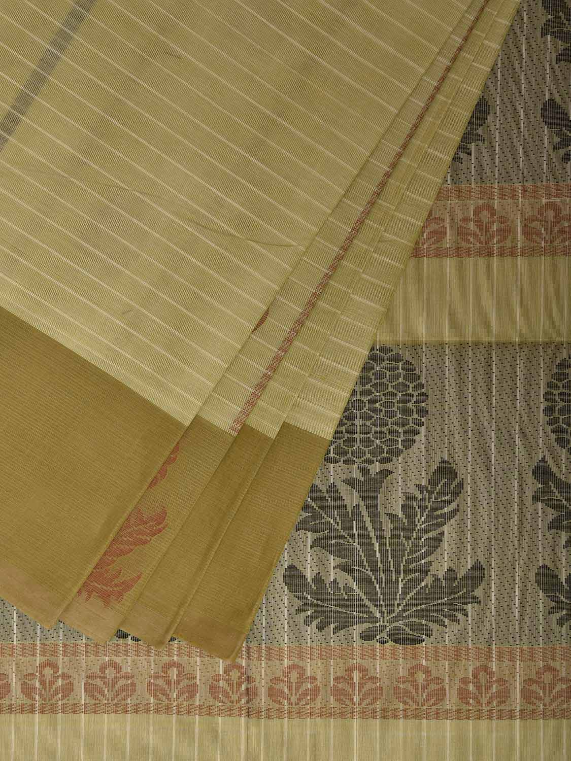 Light Green and Olive Venkatagiri Cotton Saree with Floral Buta and Pallu Design v0292