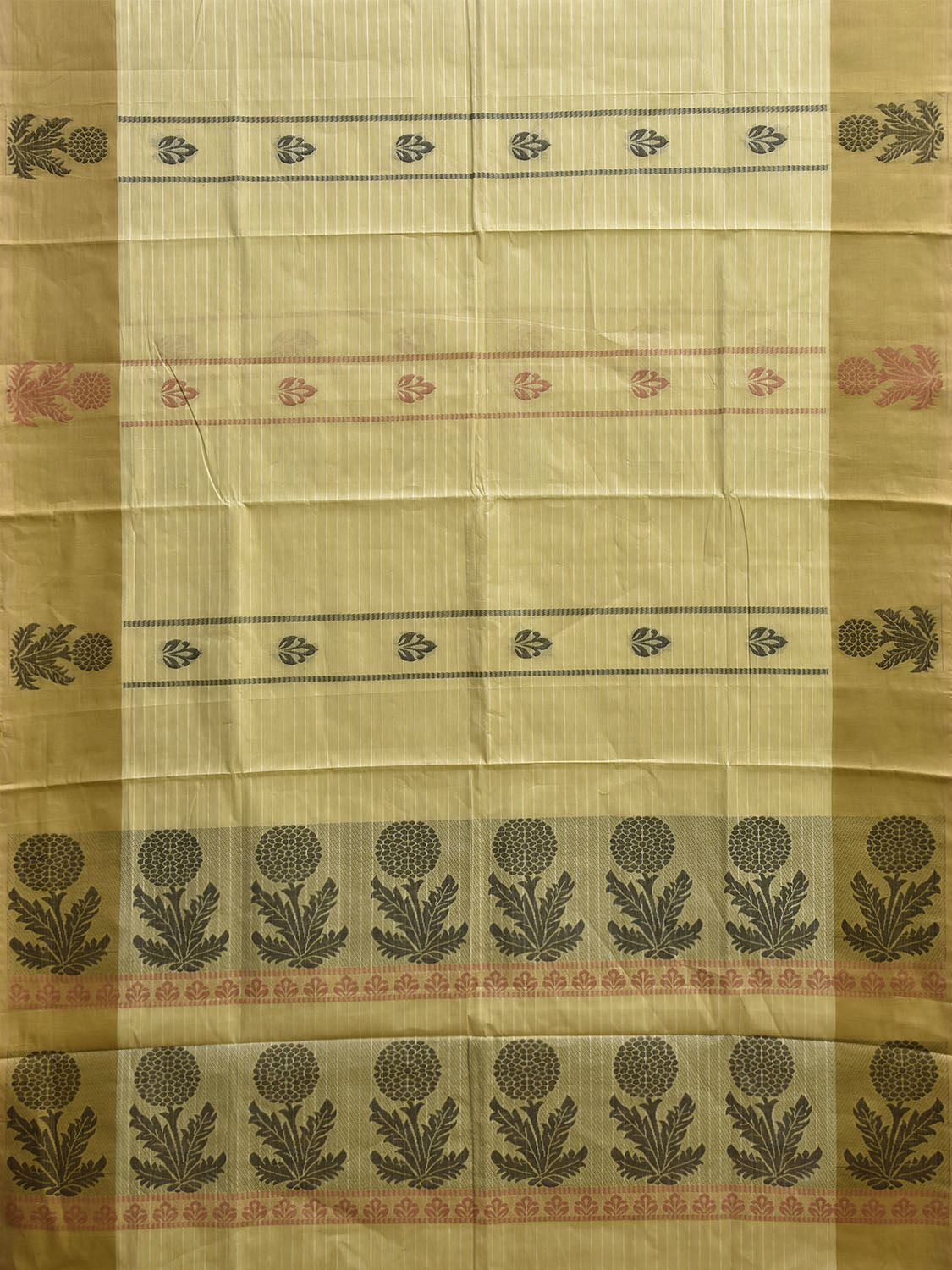 Light Green and Olive Venkatagiri Cotton Saree with Floral Buta and Pallu Design v0292