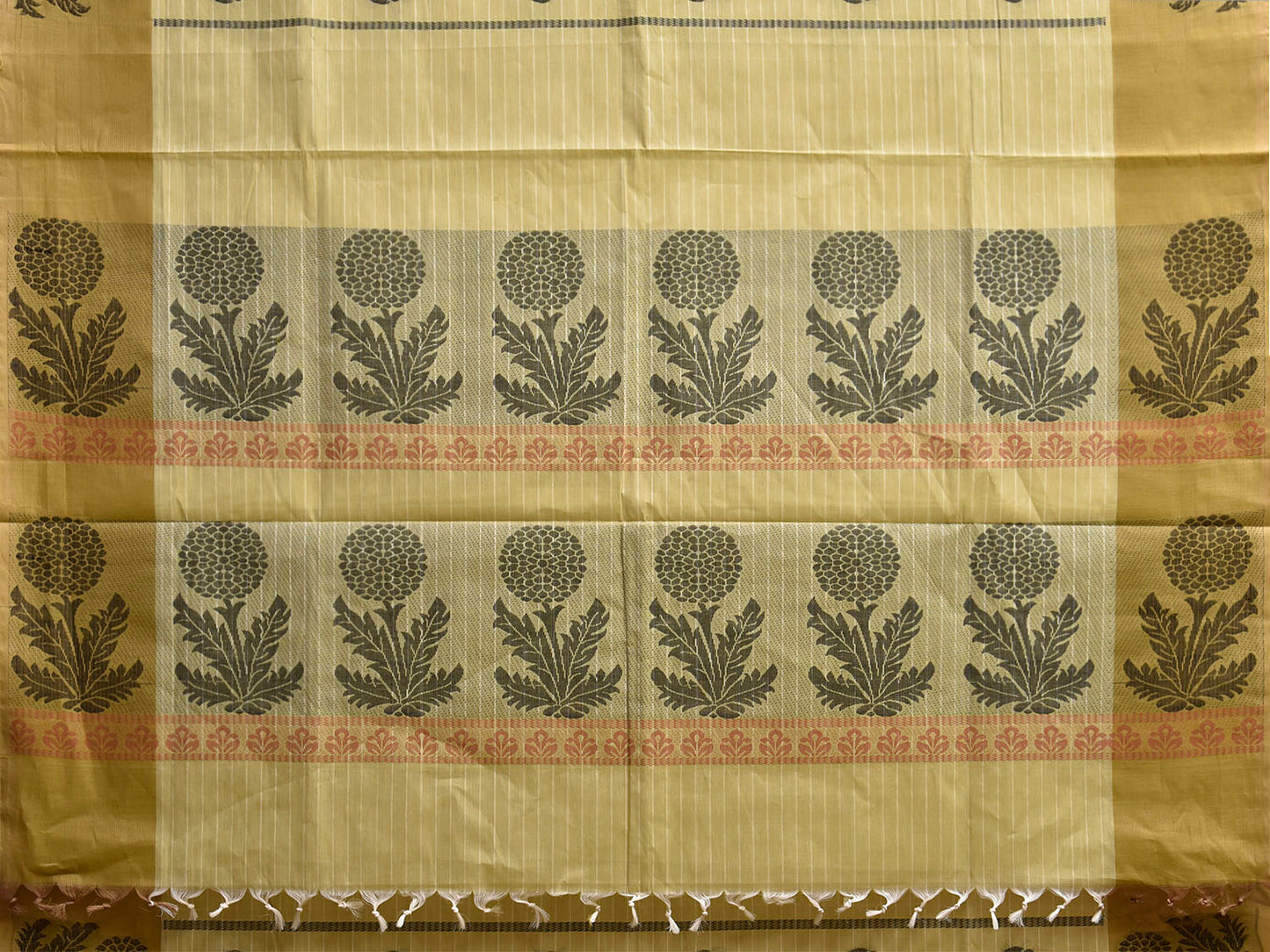 Light Green and Olive Venkatagiri Cotton Saree with Floral Buta and Pallu Design v0292