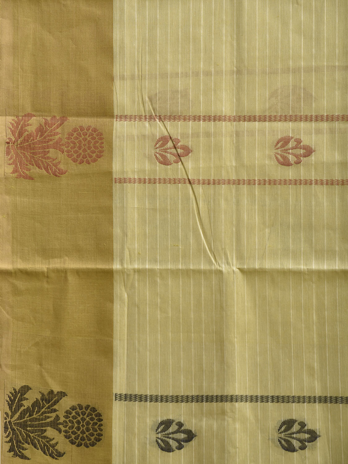 Light Green and Olive Venkatagiri Cotton Saree with Floral Buta and Pallu Design v0292