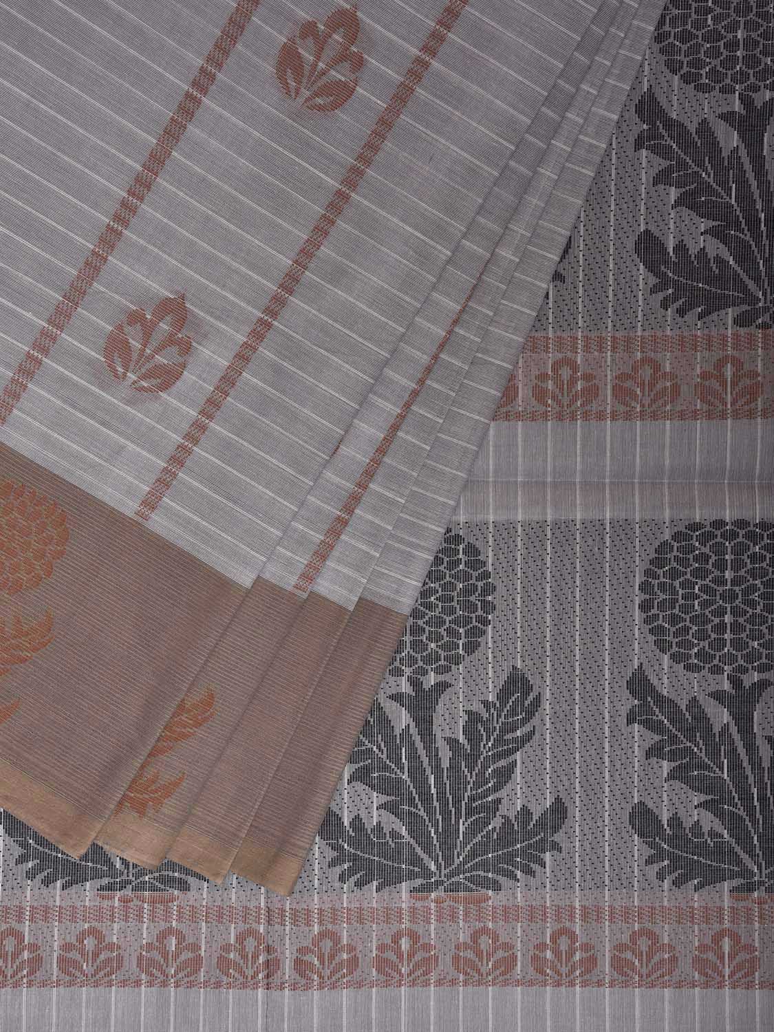 Grey Venkatagiri Cotton Saree with Floral Buta and Pallu Design v0293