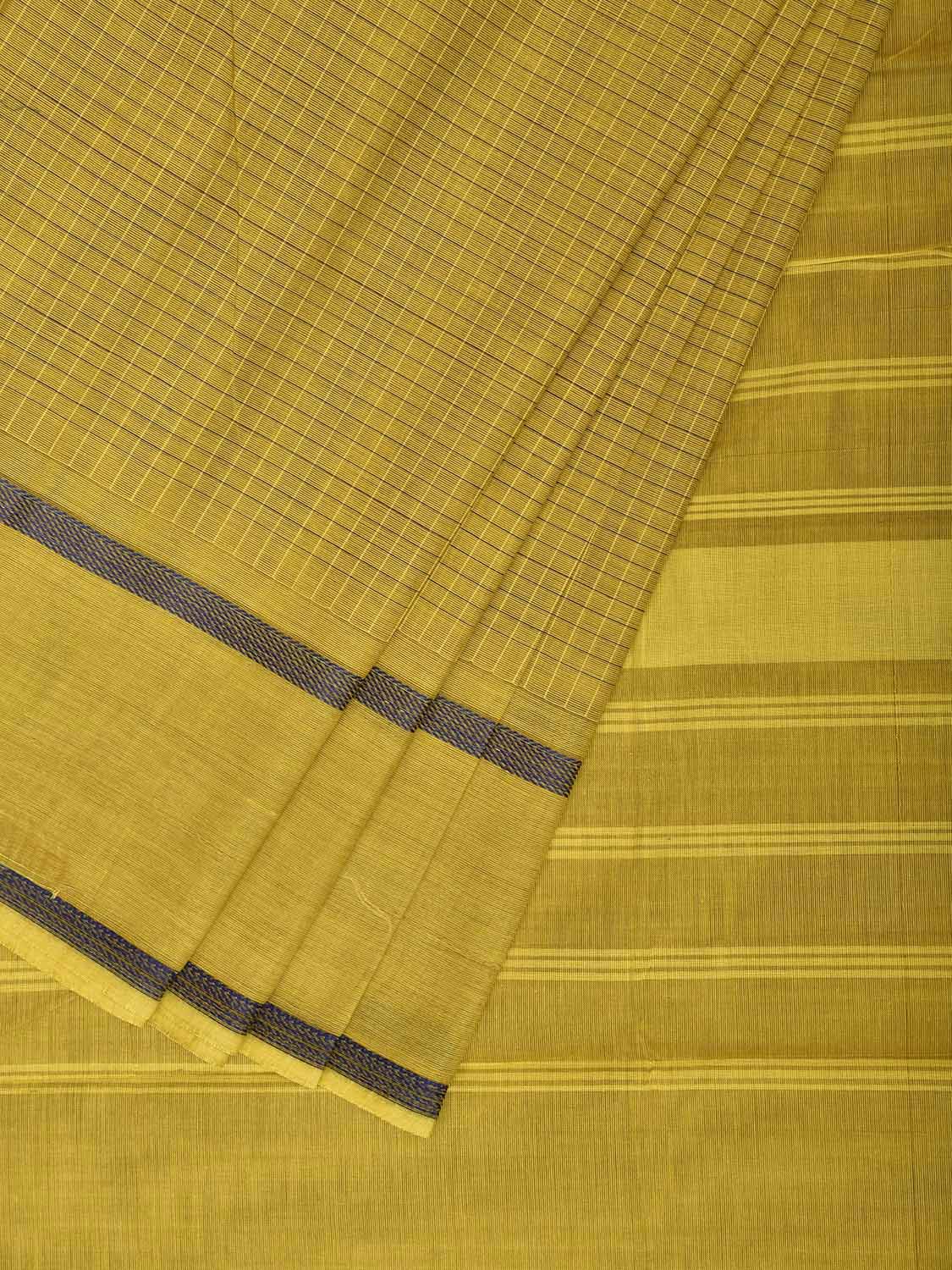 Yellow Venkatagiri Cotton Saree with Checks and Strips Pallu Design v0299