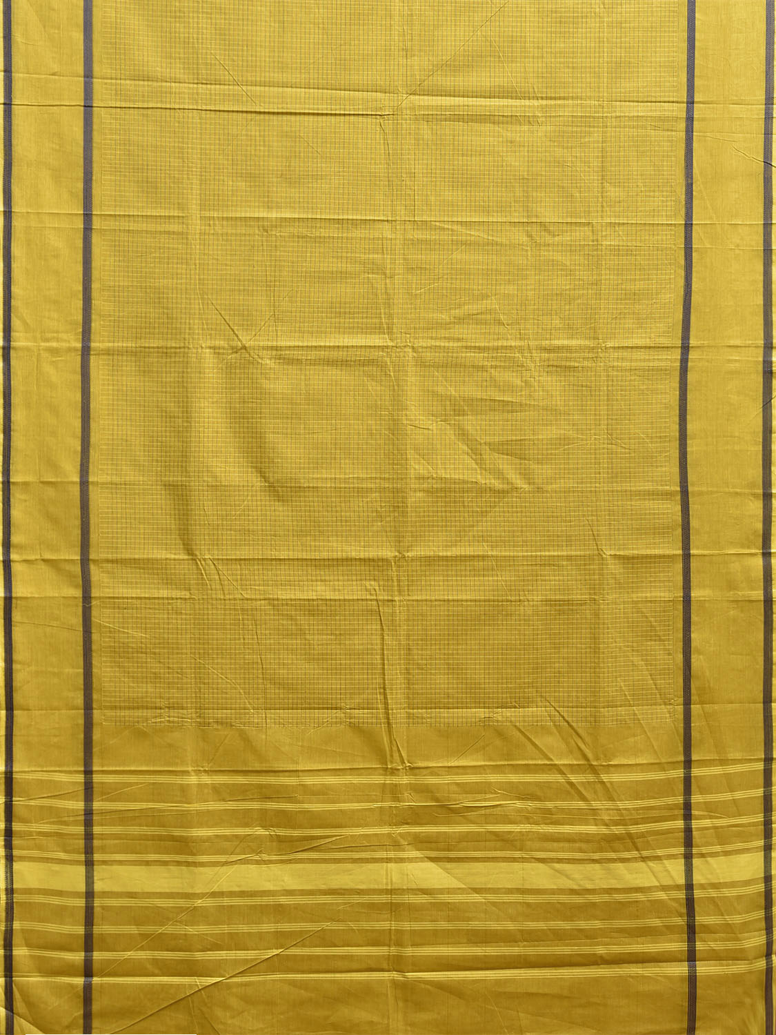 Yellow Venkatagiri Cotton Saree with Checks and Strips Pallu Design v0299