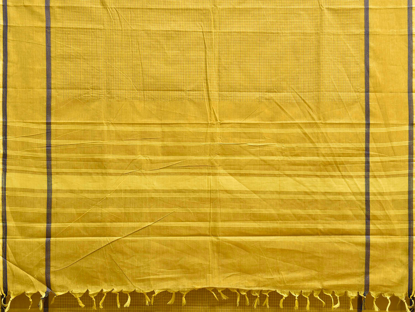 Yellow Venkatagiri Cotton Saree with Checks and Strips Pallu Design v0299