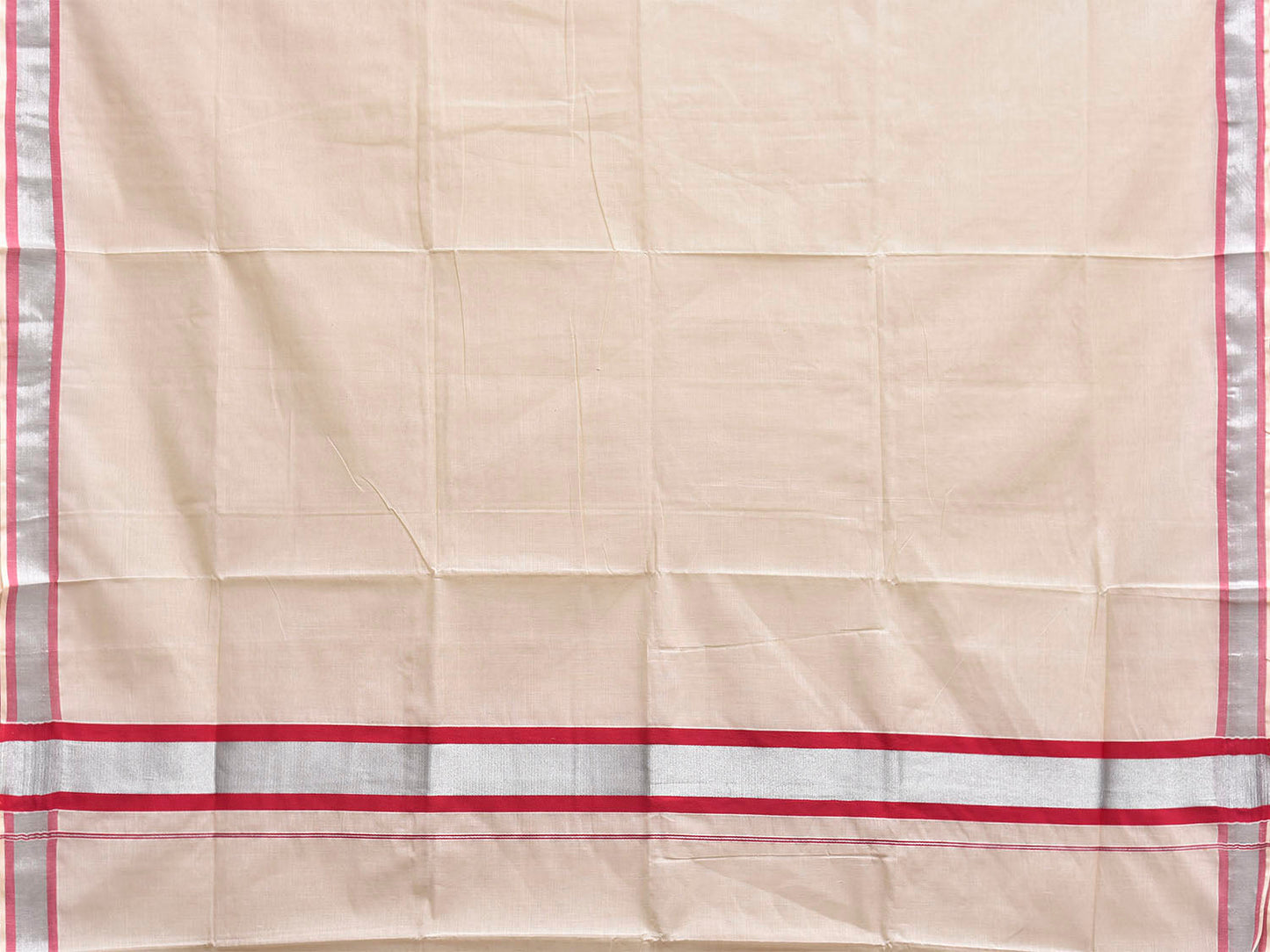 White Venkatagiri Cotton Plain Saree with Zari Strip Pallu Design No Blouse v0300