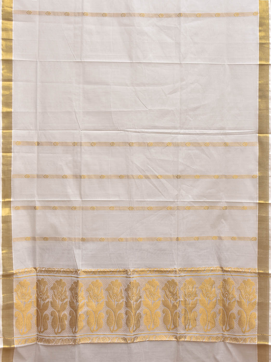 White Venkatagiri Cotton Plain Saree with Floral Pallu Design No Blouse v0301