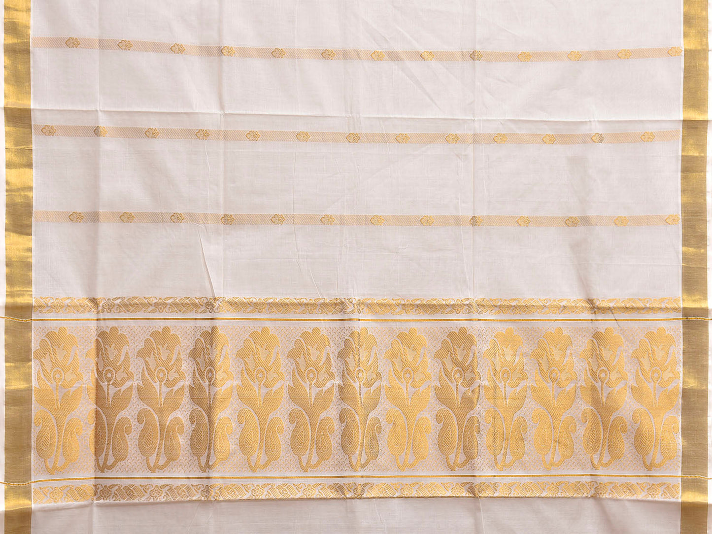 White Venkatagiri Cotton Plain Saree with Floral Pallu Design No Blouse v0301