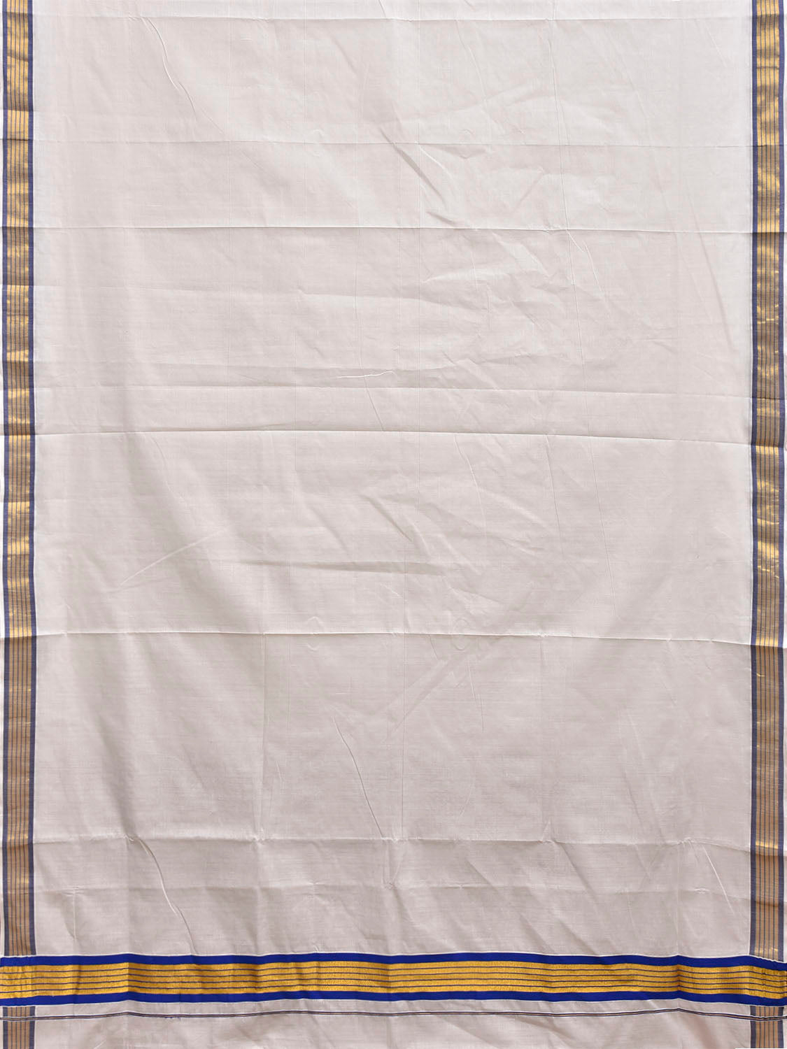 White Venkatagiri Cotton Plain Saree with Zari Strips Pallu Design No Blouse v0303