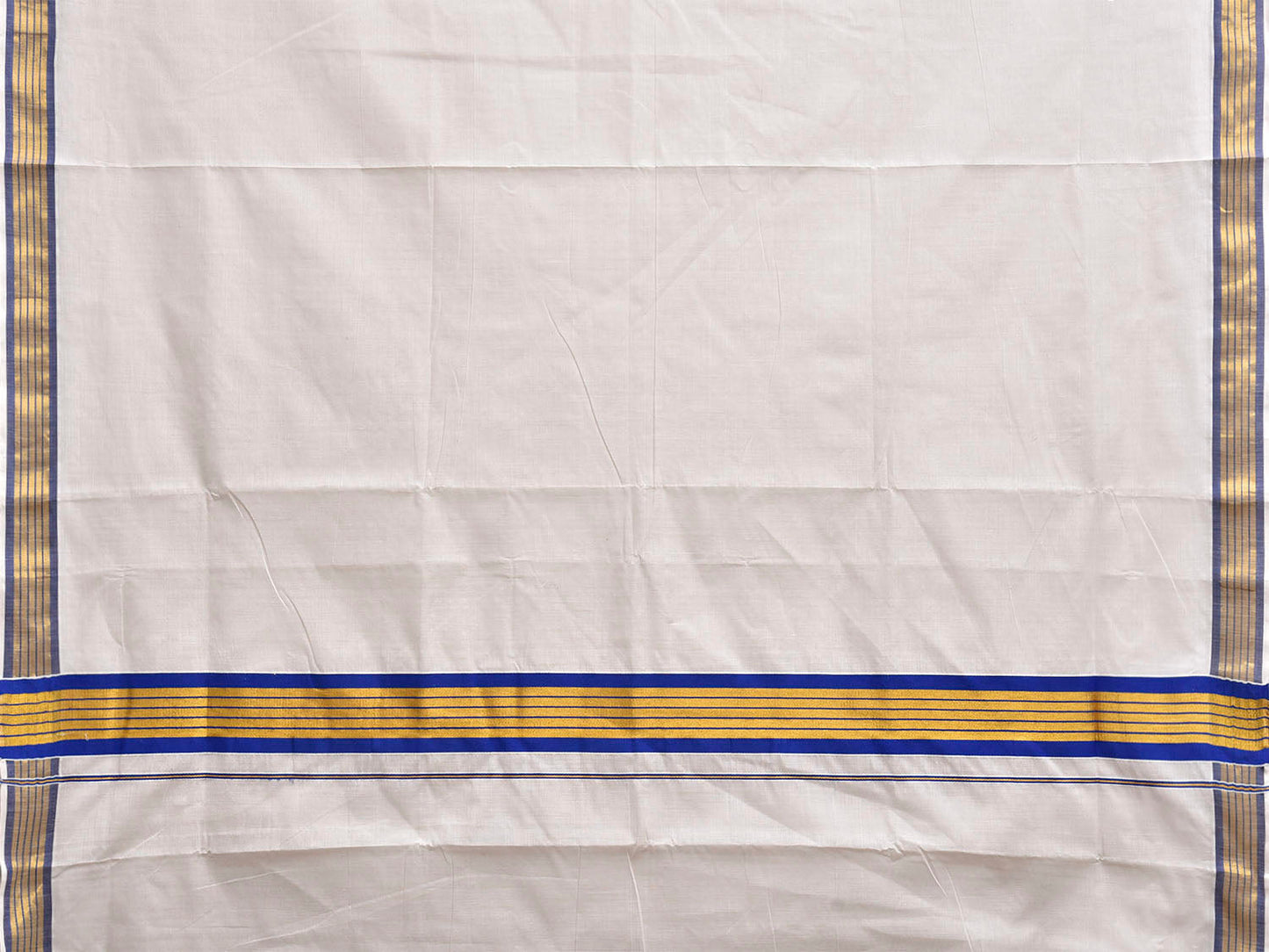 White Venkatagiri Cotton Plain Saree with Zari Strips Pallu Design No Blouse v0303