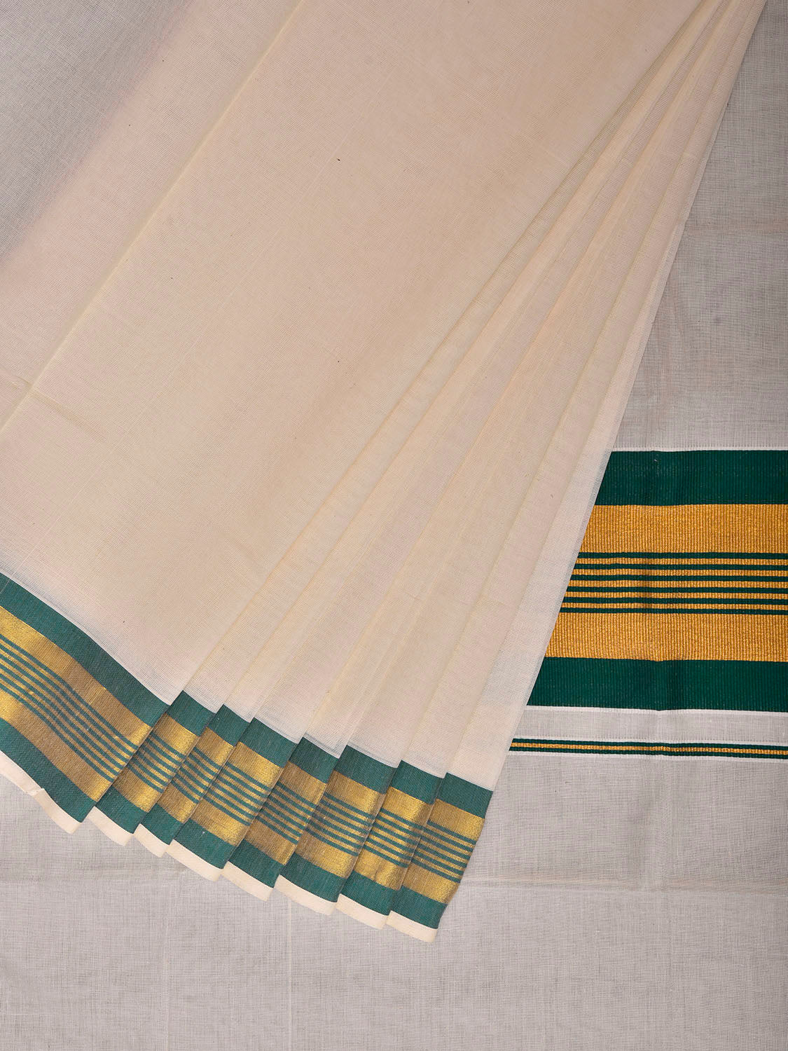 White Venkatagiri Cotton Plain Saree with Strips Pallu Design No Blouse v0305