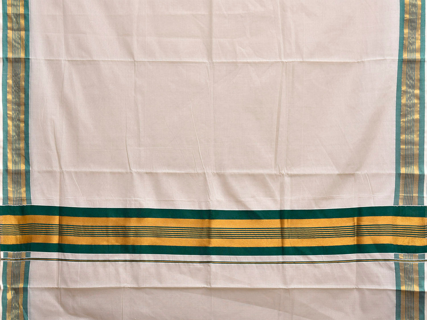 White Venkatagiri Cotton Plain Saree with Strips Pallu Design No Blouse v0305