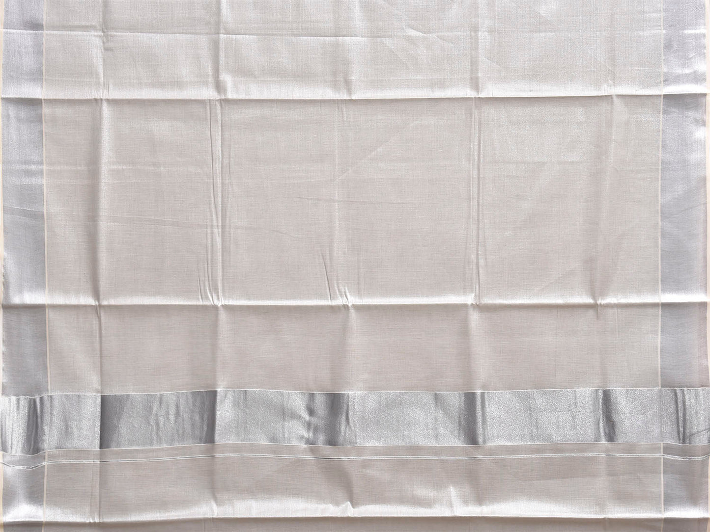 Silver Venkatagiri Tissue Plain Saree with Zari Strip Pallu Design No Blouse v0306
