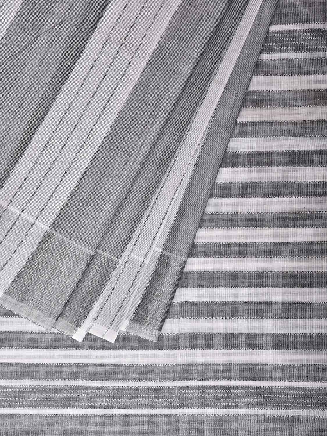 Grey and White Venkatagiri Cotton Saree with Strips Design v0312
