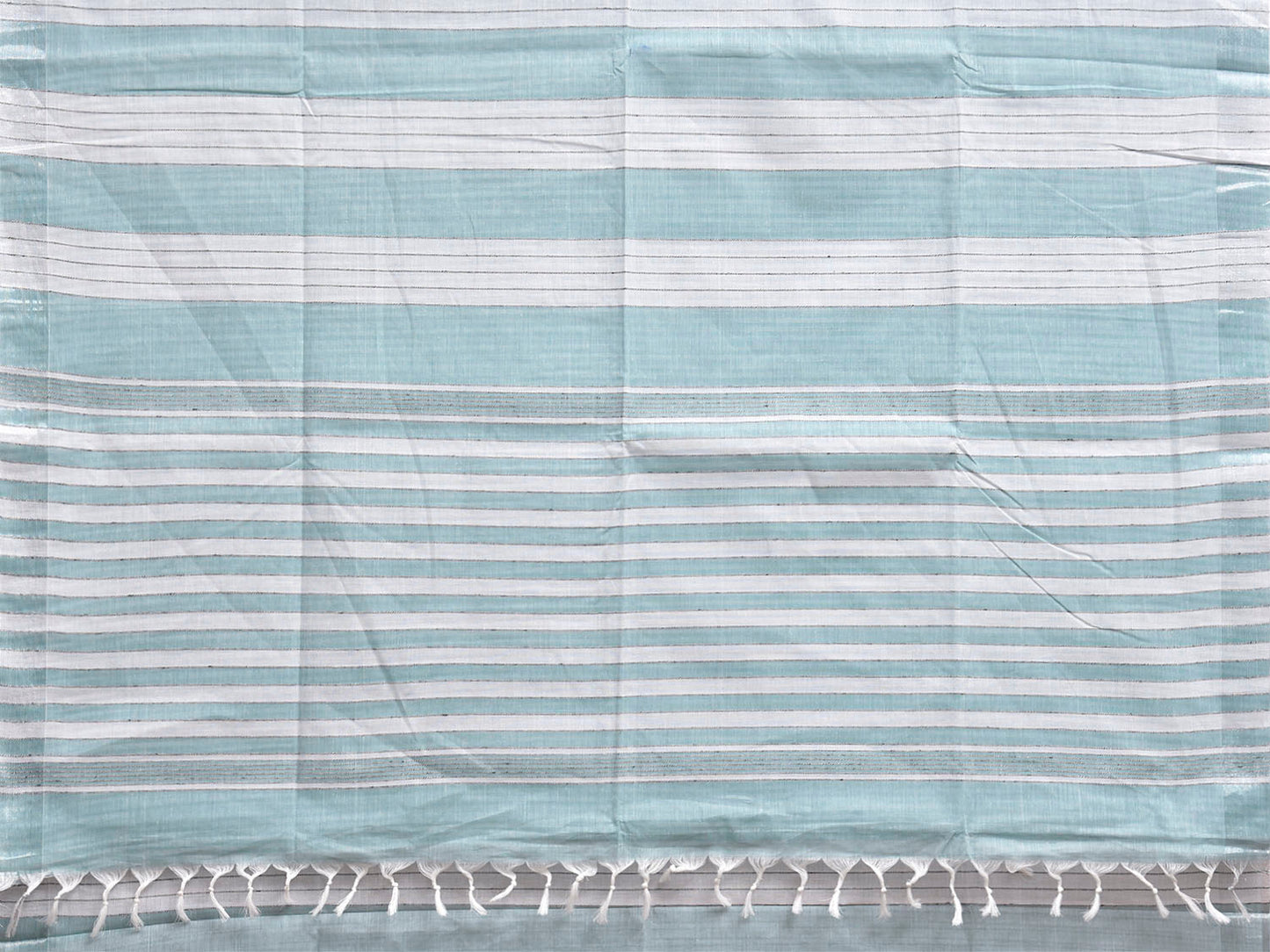 Turquoise and White Venkatagiri Cotton Saree with Strips Design v0313
